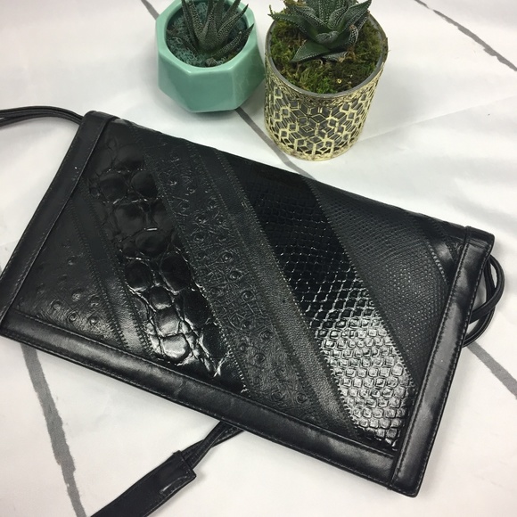 Vintage black leather folding clutch - Picture 1 of 8
